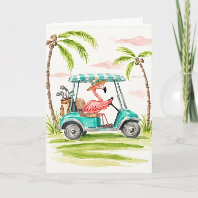 Vattenfärgkort för golf med flamingo kort (Framsida)