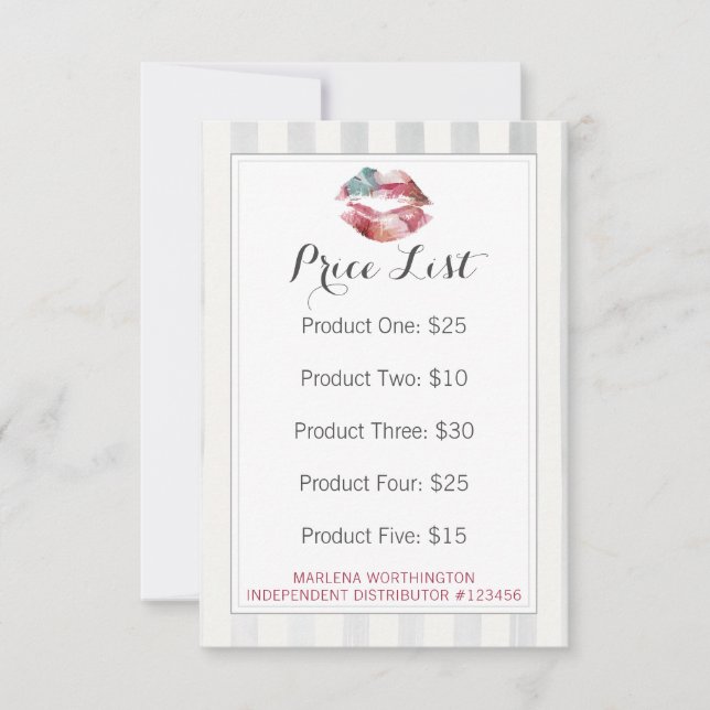 Vattenfärgkort för Lipstick Distributör Pris List (Framsida)