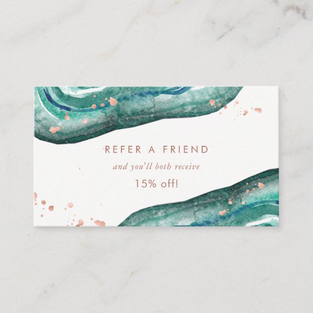 Vattenfärgkricka och Faux rosa guld- Geode Rabattkort (Framsida)