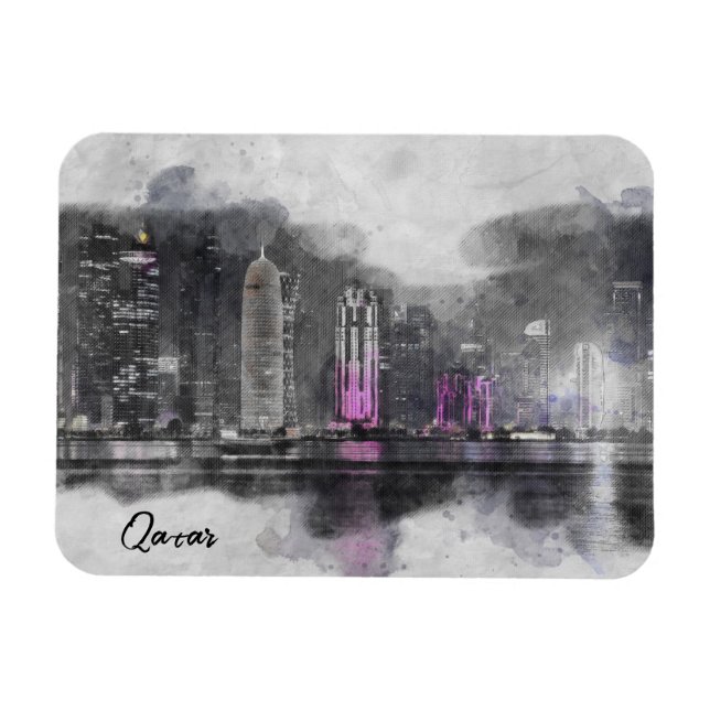 Vattenfärgkväll Qatar Magnet (Horisontell)