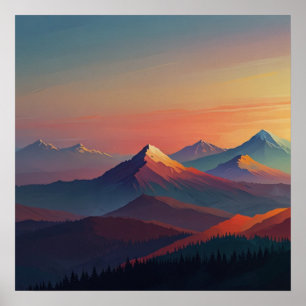 Vattenfärglandskapsaffisch för berg poster