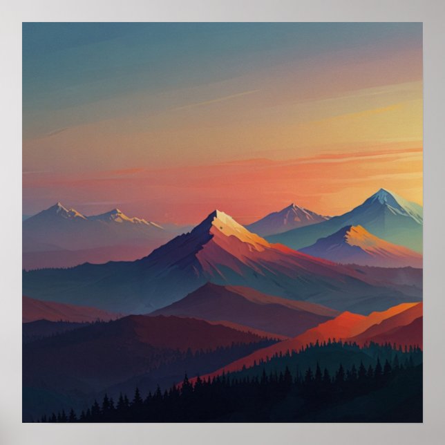 Vattenfärglandskapsaffisch för berg poster (Framsidan)