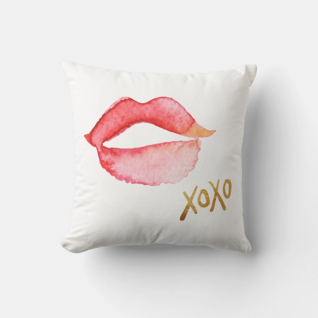 Vattenfärgläppar & guld omkullkastar XOXO Kudde (Framsida)