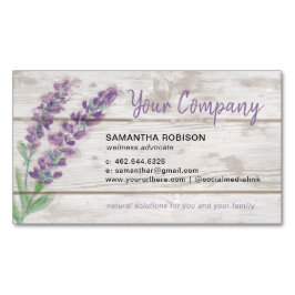 Vattenfärglavendel och nödvändig olja för trä magnetiska visitkort
