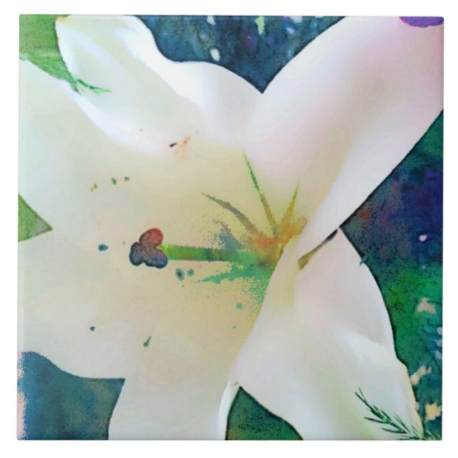 Vattenfärgliljan 6" x6" belägger med tegel eller kakelplatta (Framsidan)