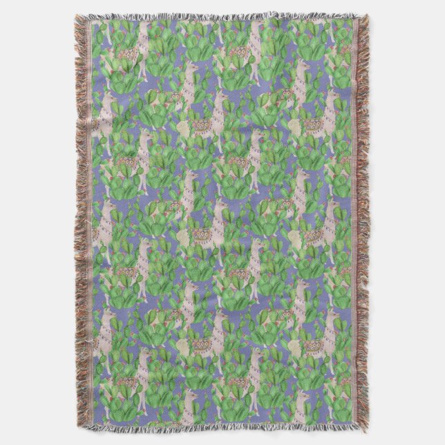 VattenfärgLlama & Catus mönster Filt (Framsidan Vertikal)