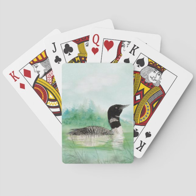 VattenfärgLoonvildmark konst för natur för fågel Kortlek (Baksidan)