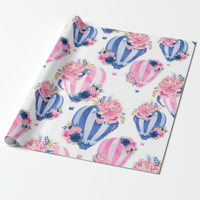 Vattenfärgluftballong som slår in papper rulle presentpapper (Utrullad)