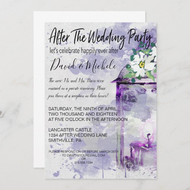 Vattenfärglykta  Efter bröllopsfesten Inbjudningar (Fram/baksida)