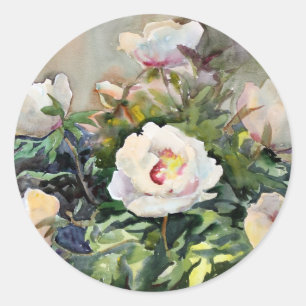 Vattenfärgmålning av de härliga blommorna runt klistermärke