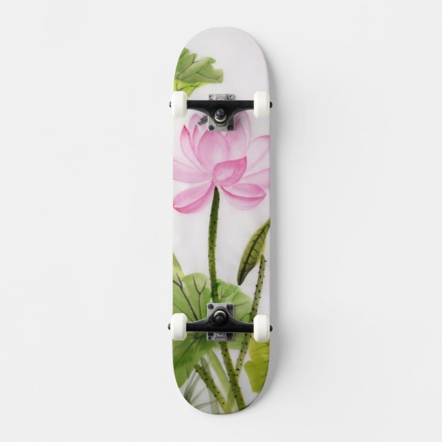 Vattenfärgmålning av lotusblommablomma 2 mini skateboard bräda 18,7 cm (Framsida)