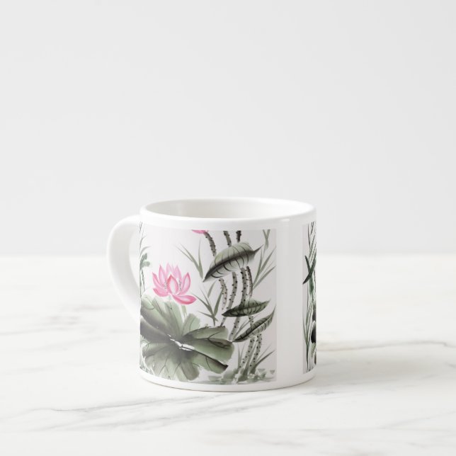 Vattenfärgmålning av lotusblommablomman espressomugg (Framsida vänster)