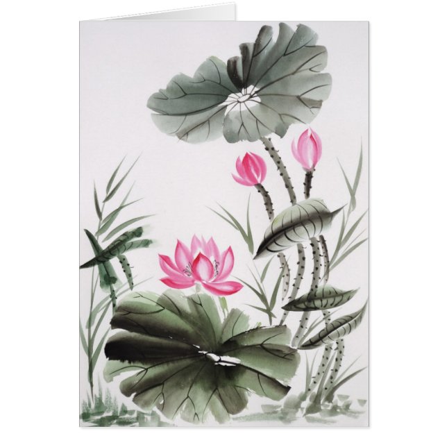 Vattenfärgmålning av lotusblommablomman hälsningskort (Framsidan)