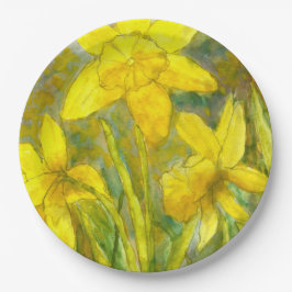 Vattenfärgmålning, gula blommorkonst, påskliljar