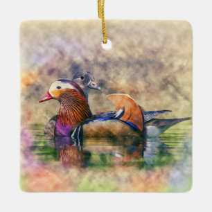 Vattenfärgmandarinen duckar det Feng Shui symbole Julgransprydnad Keramik