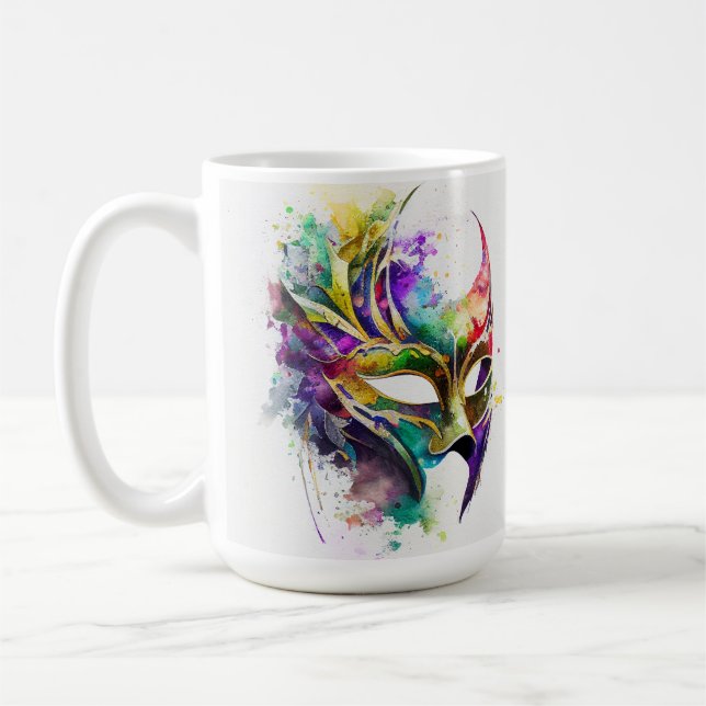 VATTENFÄRGMARDI GRAS MASKS & FEATHERS KAFFEMUGG (Vänster)