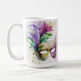 VATTENFÄRGMARDI GRAS MASKS & FEATHERS KAFFEMUGG