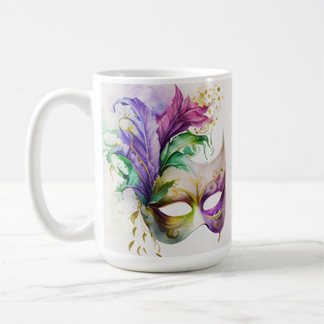 VATTENFÄRGMARDI GRAS MASKS & FEATHERS KAFFEMUGG (Vänster)
