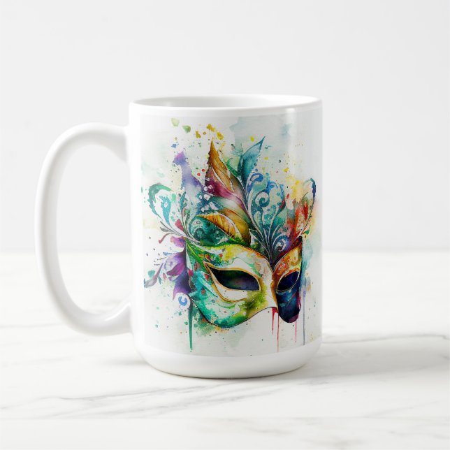 VATTENFÄRGMARDI GRAS MASKS & FEATHERS KAFFEMUGG (Vänster)