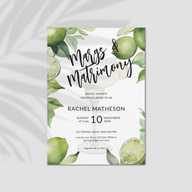 Vattenfärgmarkering och matrimonmöhippa inbjudningar (Margs & Matrimony bachelorette party invitation.)