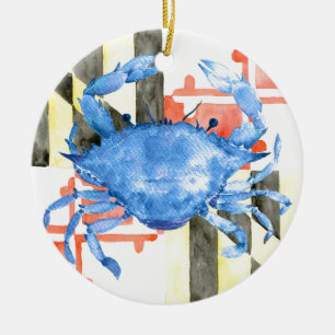 Vattenfärgmaryland flagga och blåttkrabba julgransprydnad keramik