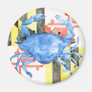 Vattenfärgmaryland flagga och blåttkrabba magnet