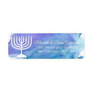 VattenfärgmenoraHanukkah Chanukah retur Returadress Etikett