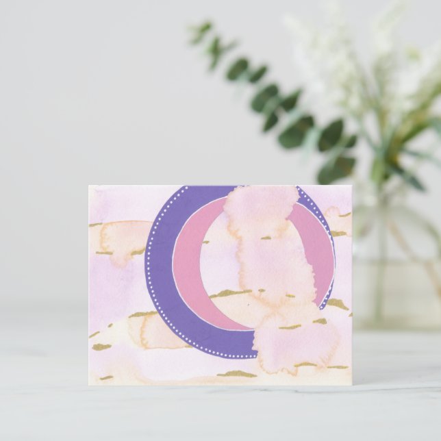 Vattenfärgmoln i rosa och guld, lilac halo art vykort (Stående Fram)