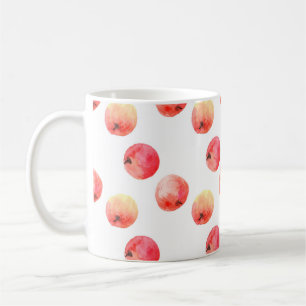 Vattenfärgmönster av mogna röda äpplen kaffemugg