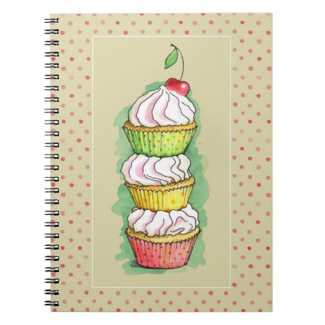 Vattenfärgmuffins. Kökillustration Anteckningsbok (Framsidan)