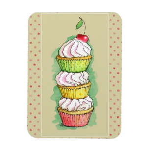 Vattenfärgmuffins. Kökillustration Magnet