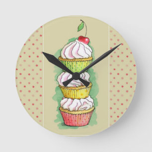 Vattenfärgmuffins. Kökillustration Rund Klocka