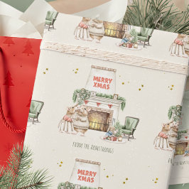 Vattenfärgmus Vintergammal Julscen Presentpapper
