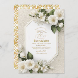 Vattenfärgning 3D vita blommor guld Möhippa Inbjudningar