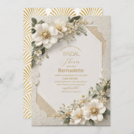 Vattenfärgning 3D vita blommor guld Möhippa Inbjudningar