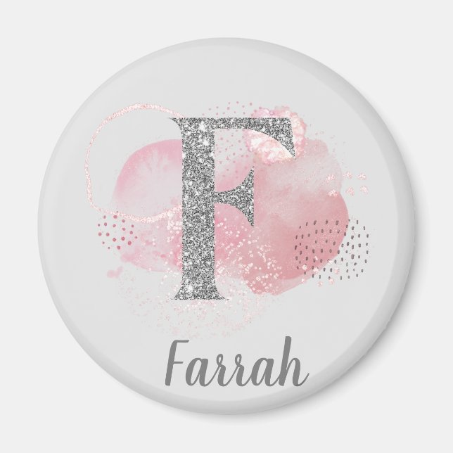 Vattenfärgning Abstrakt och Glitter Brev F Magnet (Framsidan)