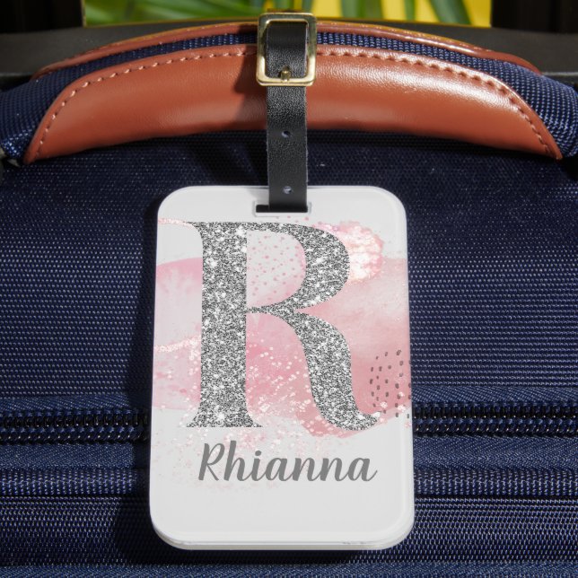 Vattenfärgning Abstrakt och Glitter Brev R Bagagebricka (Framsida Insitu 2)