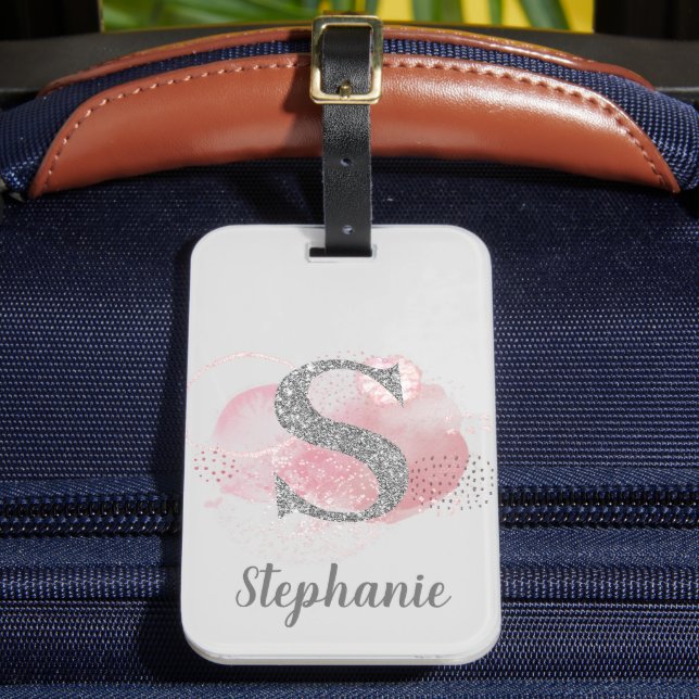 Vattenfärgning Abstrakt och Glitter Brev S Bagagebricka (Framsida Insitu 2)