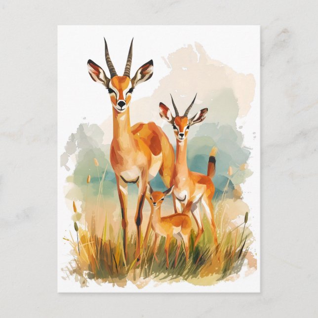 Vattenfärgning av antelopfamiljen i gran helg vykort (Framsida)