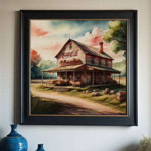 Vattenfärgning av Antique Land Store Poster