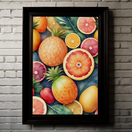 Vattenfärgning av assorterad frukt IV Poster