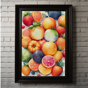 Vattenfärgning av assorterad frukt poster