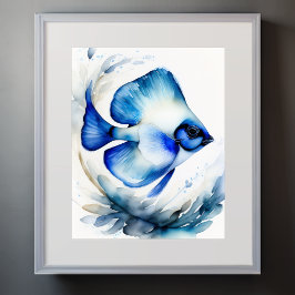 Vattenfärgning av blå fisk poster