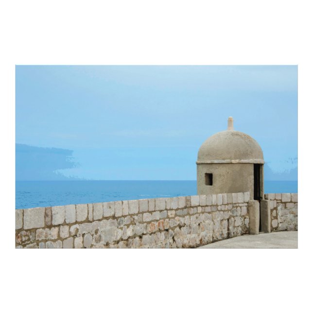 Vattenfärgning av Dubrovniks stadsmur Fototryck (Framsidan)