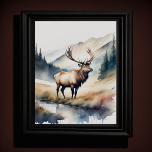 Vattenfärgning av en Elk 5:4 Poster