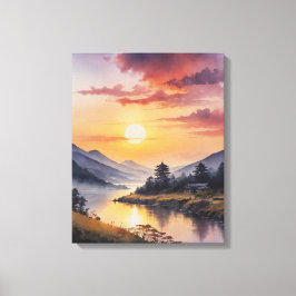 vattenfärgning av en flod med berg och canvastryck