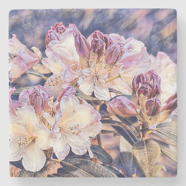 Vattenfärgning av en lila azeea-blommar stenunderlägg (Framsidan)