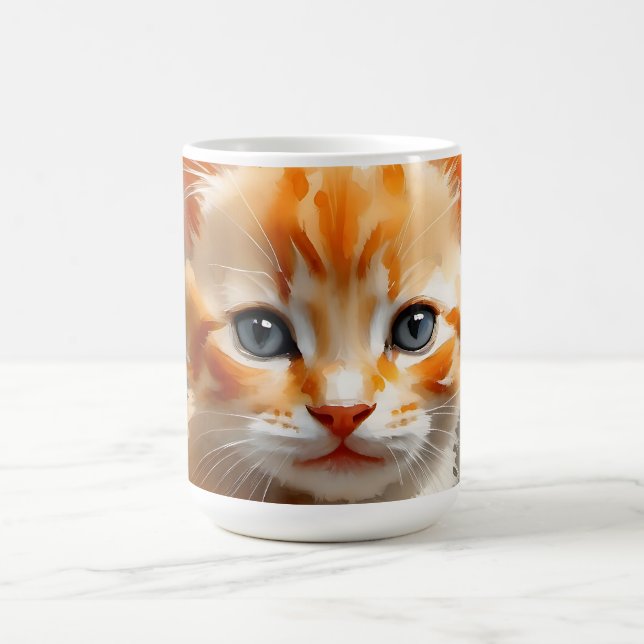 Vattenfärgning av en söt orange katt kaffemugg (Center)