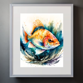 Vattenfärgning av fisk poster