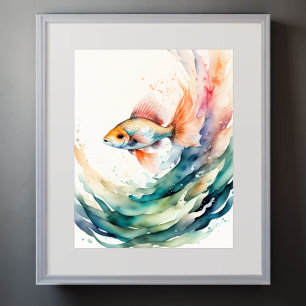 Vattenfärgning av fisk poster
